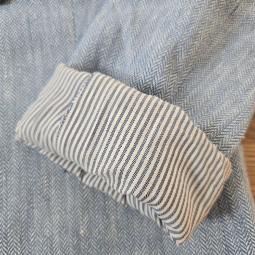 J.Crew Blazer Size 14 Bristol Italian Linen Jacket Double Breasted Herringbone - Picture 9 of 12